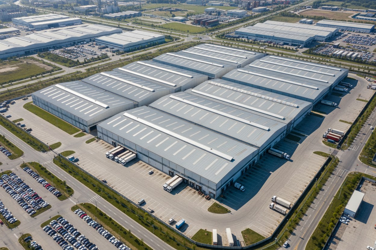 Beylikdüzü organize sanayi çelik konstrüksiyon fabrikası — drone çekimi